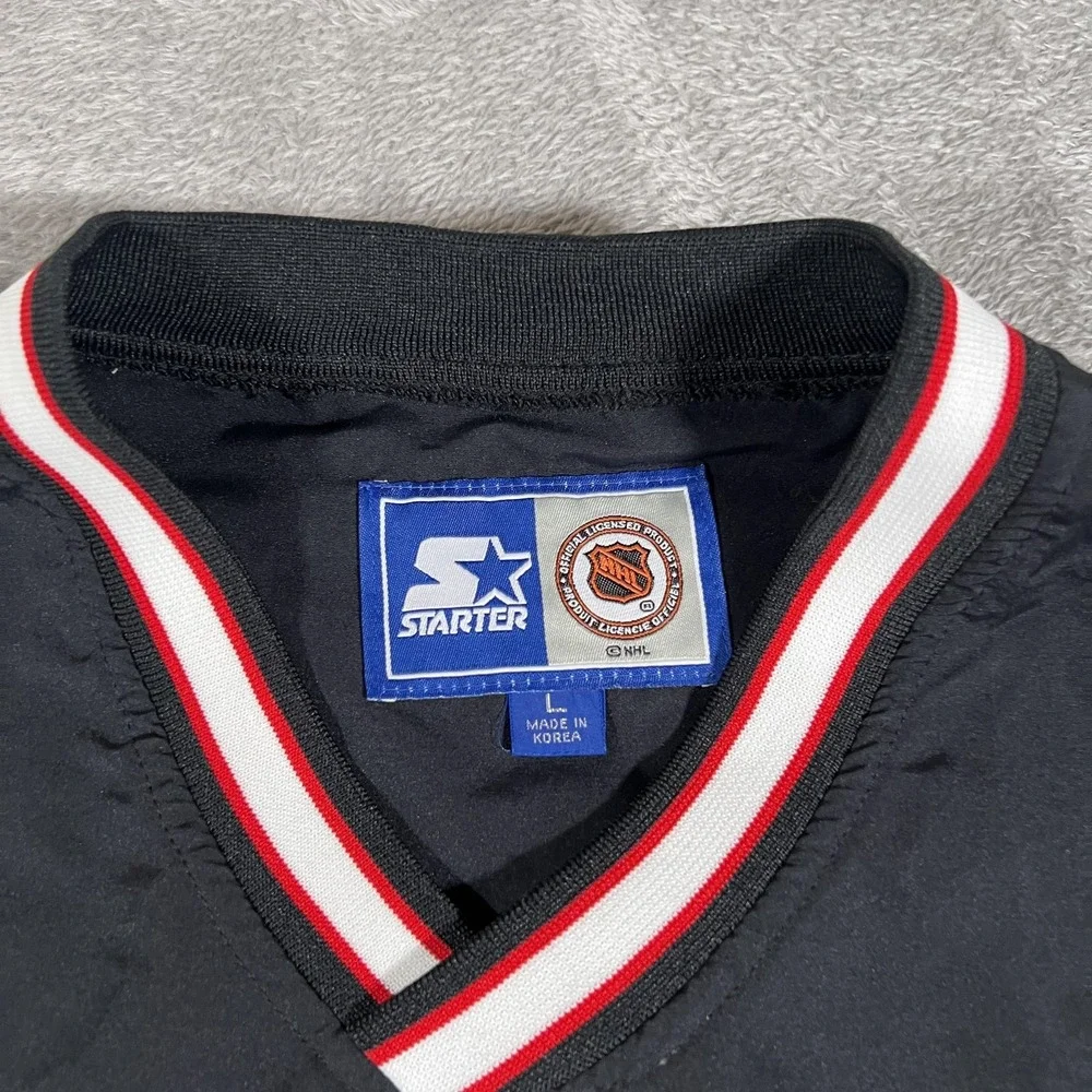 Chicago Blackhawks Starter Jacket Mens Large Black‎ Pullover NHL Hockey 90s Vtg